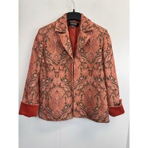 Kasper Women's 2P Blazer‎ Floral Orange, Pink And Gray Brocade Design Elegant
